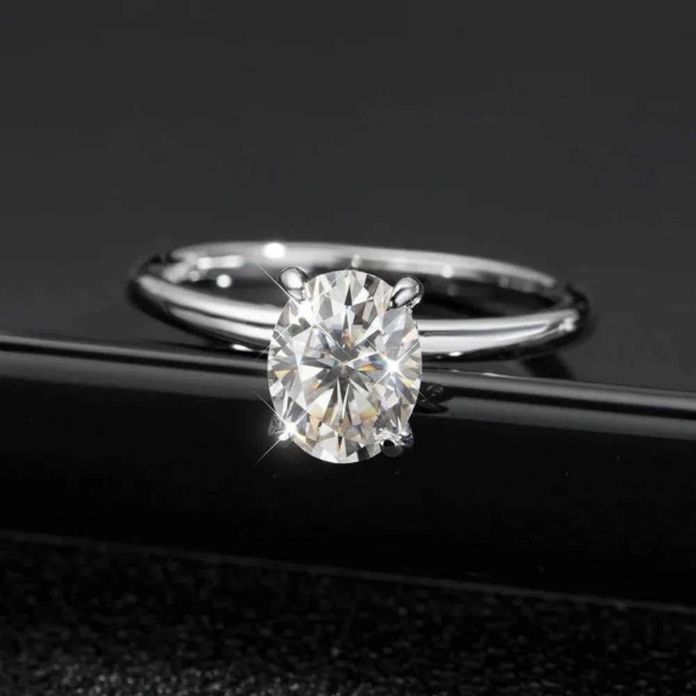 Certified 2ct. t.w. Moissanite Diamond Oval Hidden Halo Engagement Ring NEW